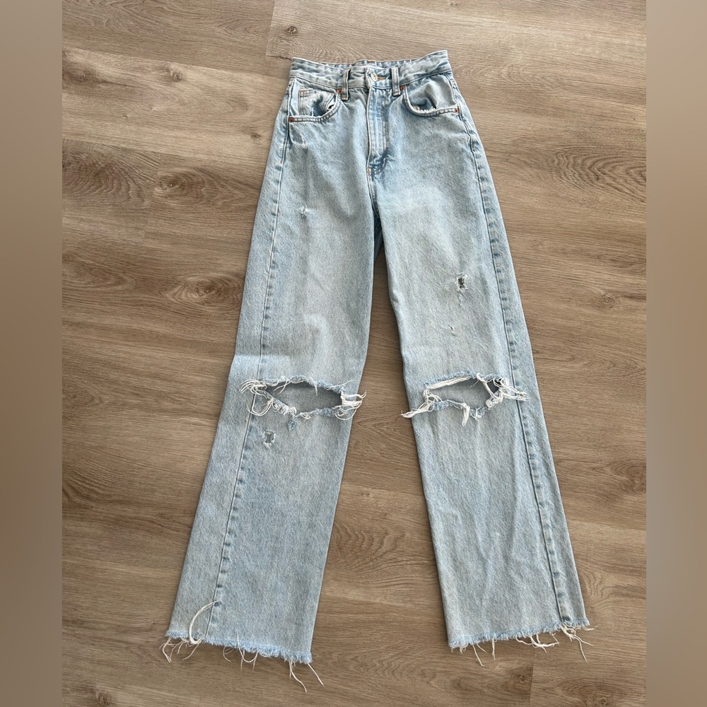 Zara high waisted distressed jeans